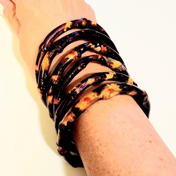 Real Bamboo Root Burnt Decoupage Bangle - Bracelets (SET) - Picture 1 of 2